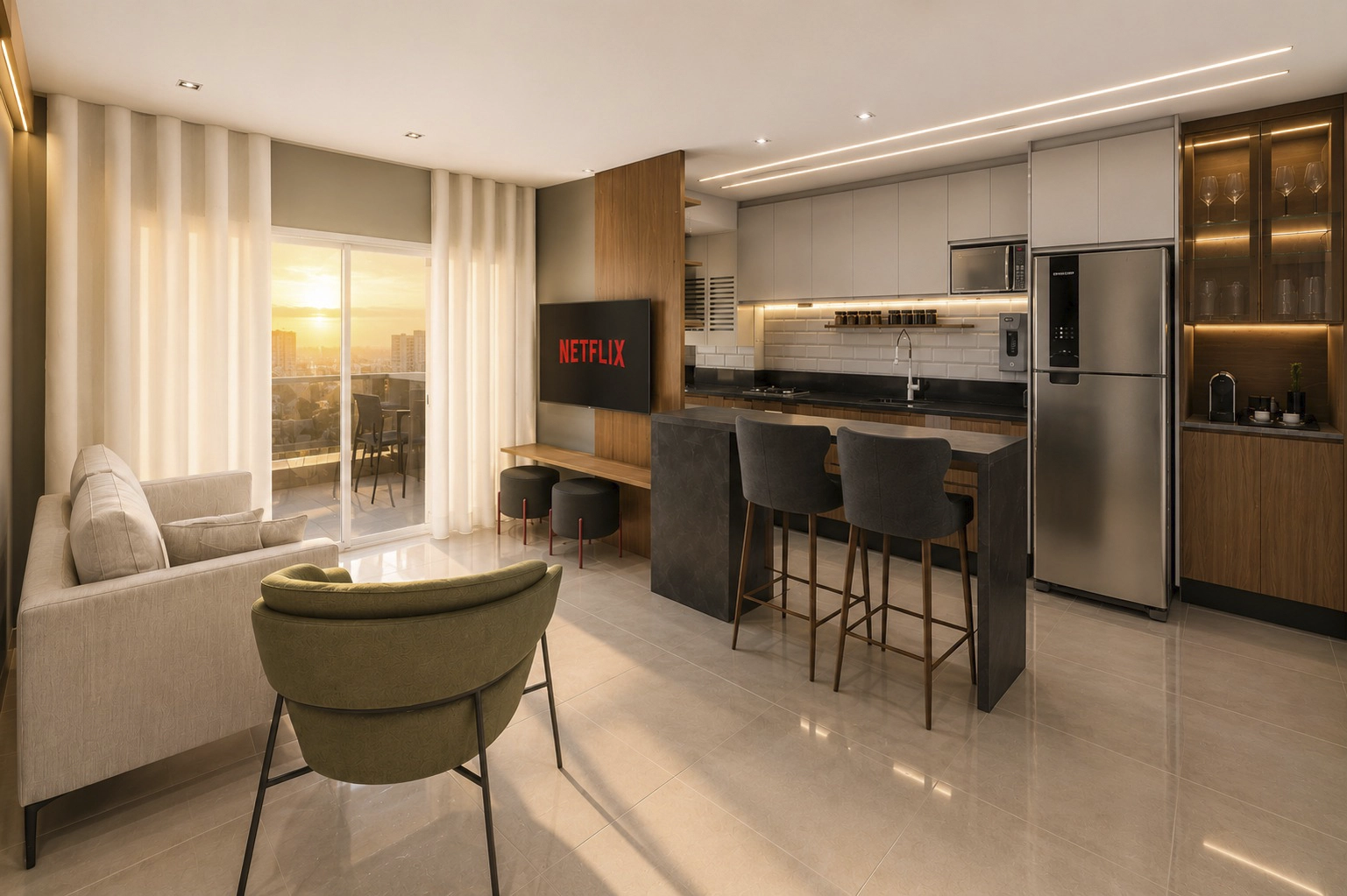 Sala planejada com home e living em Ribeirão Preto